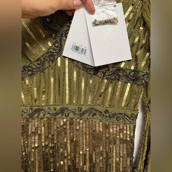 NWT Mac Duggal 5591 LightOlive 3/4 Sleeve V Neck A Line Dress Size 6 - Picture 5 of 17